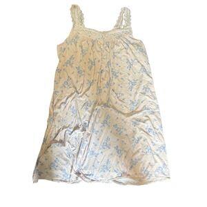 Eileen West Floral Nightgown 2X Blue White Lace Trim Cotton Modal Sleeveless